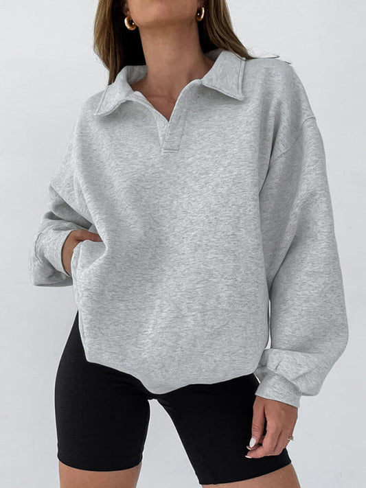 Minimalist Düz Polo Sweatshirt